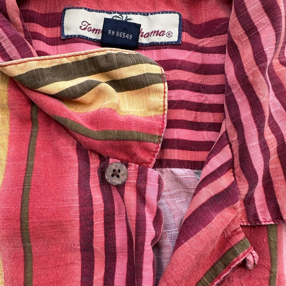 Silk Tommy Bahama Multi-Striped Sunset Relaxed Camp Shirt Vintage Vacation ~ M - Picture 7 of 17